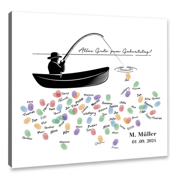 Lienzo de huellas dactilares de pesca - silueta