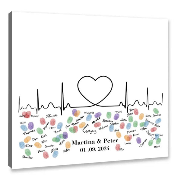 Boda en lienzo con huellas dactilares - latido del corazón