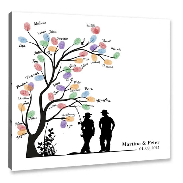 Pesca en lienzo con huellas dactilares - pareja de pescadores