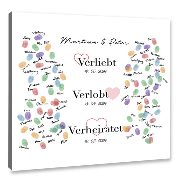 Lienzo de huellas dactilares: enamorado, comprometido, casado