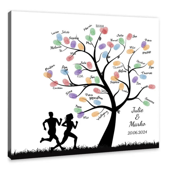 Boda de lienzo de huellas dactilares - pareja de corredores