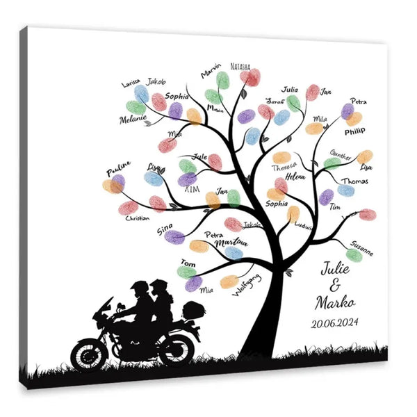Cuadro de huellas dactilares de boda - pareja de motociclistas