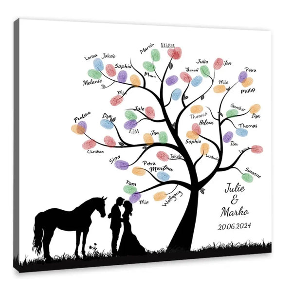 Boda de lienzo de huellas dactilares - pareja amante de los caballos