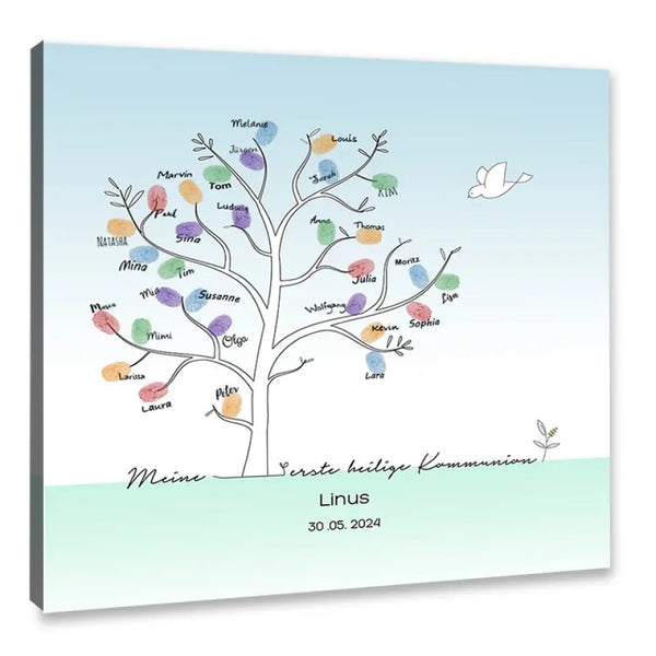 Comunión en lienzo con huellas dactilares - árbol de la paloma