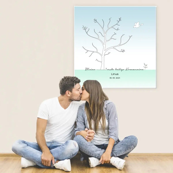 Comunión en lienzo con huellas dactilares - árbol de la paloma