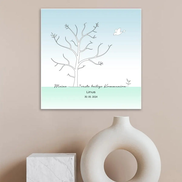 Comunión en lienzo con huellas dactilares - árbol de la paloma