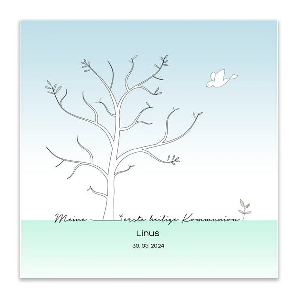 Comunión en lienzo con huellas dactilares - árbol de la paloma