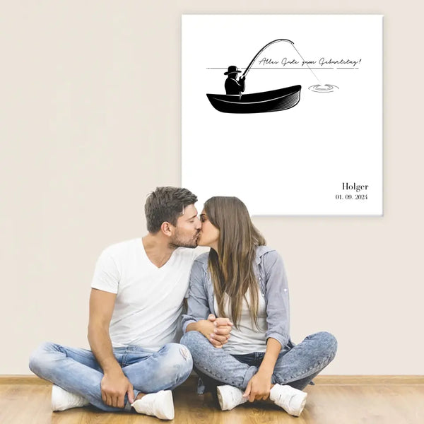 Lienzo de huellas dactilares de pesca - silueta