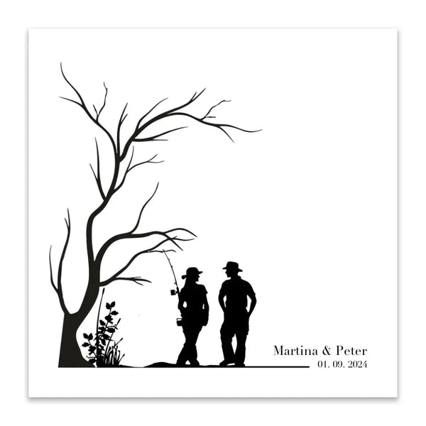 Pesca en lienzo con huellas dactilares - pareja de pescadores