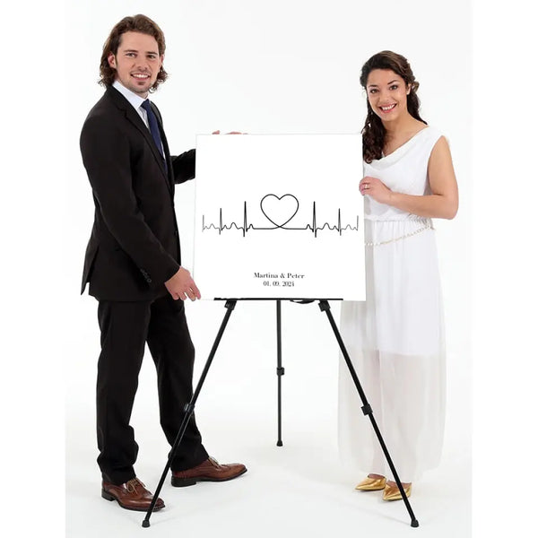 Boda en lienzo con huellas dactilares - latido del corazón