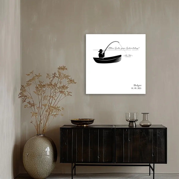 Lienzo de huellas dactilares de pesca - silueta