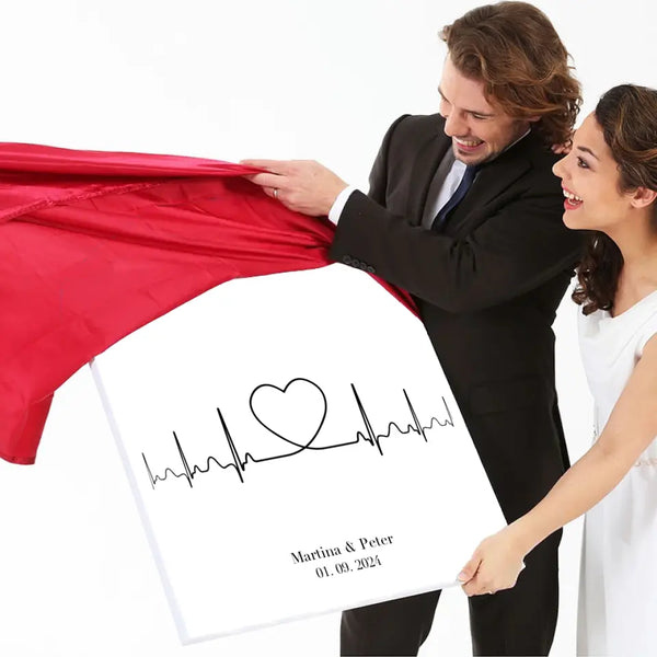 Boda en lienzo con huellas dactilares - latido del corazón