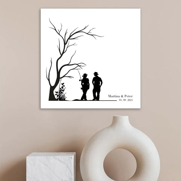 Pesca en lienzo con huellas dactilares - pareja de pescadores