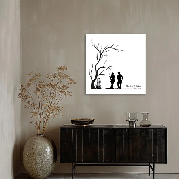 Pesca en lienzo con huellas dactilares - pareja de pescadores