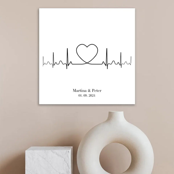 Boda en lienzo con huellas dactilares - latido del corazón