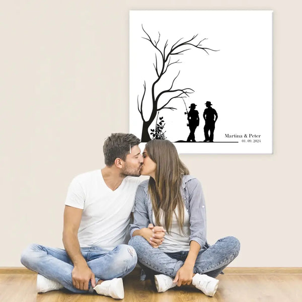 Pesca en lienzo con huellas dactilares - pareja de pescadores