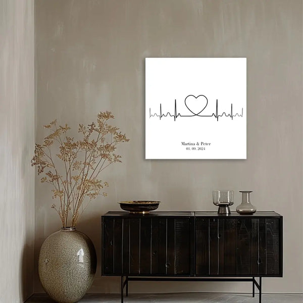 Boda en lienzo con huellas dactilares - latido del corazón