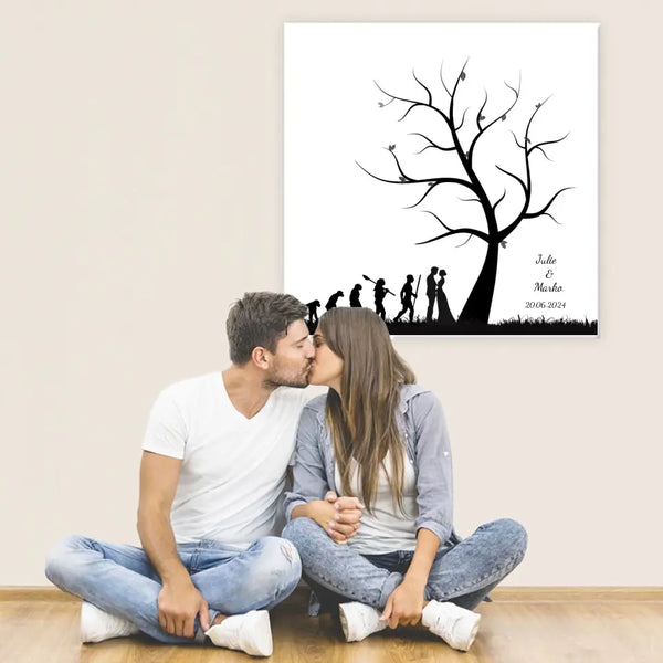 Boda en lienzo con huellas dactilares - evolución bajo el árbol