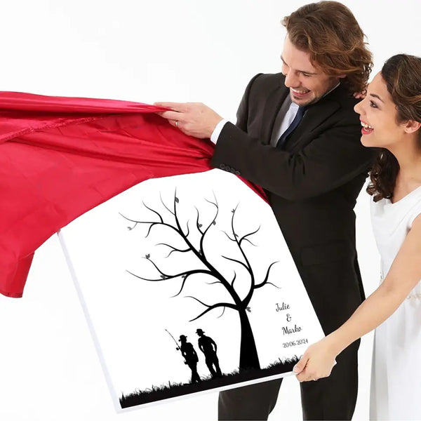 Pesca en lienzo con huellas dactilares - pareja de pescadores bajo un árbol