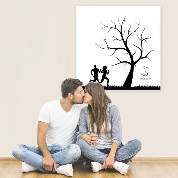 Boda de lienzo de huellas dactilares - pareja de corredores