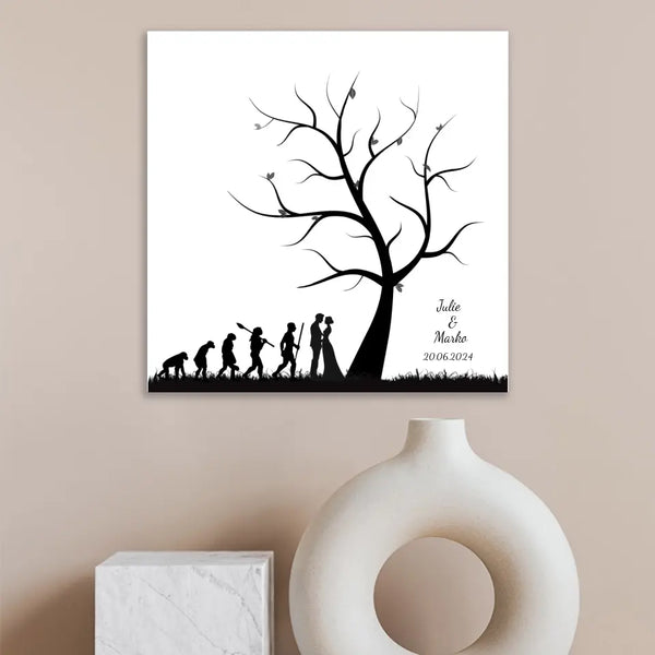 Boda en lienzo con huellas dactilares - evolución bajo el árbol