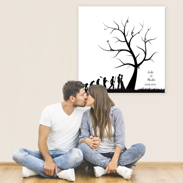 Boda en lienzo con huellas dactilares - evolución bajo el árbol
