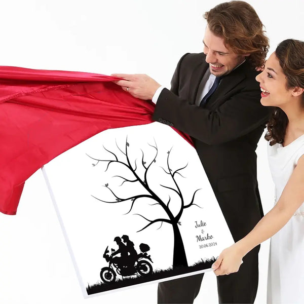 Cuadro de huellas dactilares de boda - pareja de motociclistas