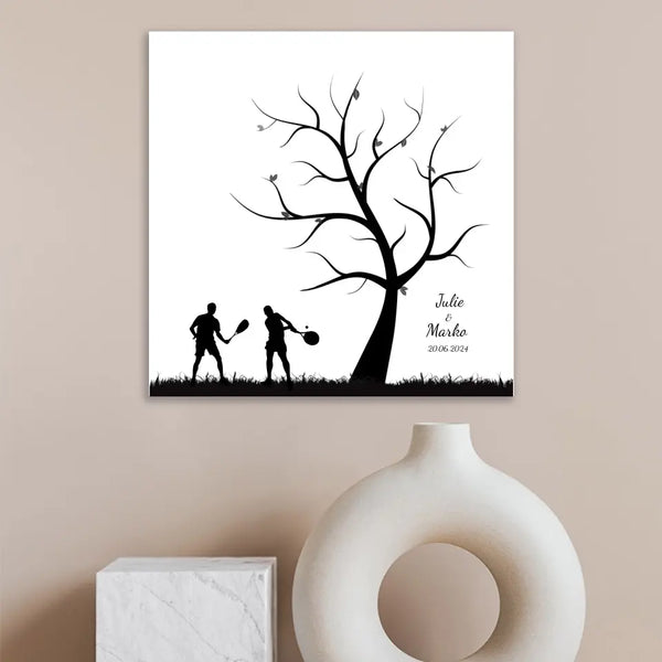 Boda en lienzo con huellas dactilares - pareja de tenis