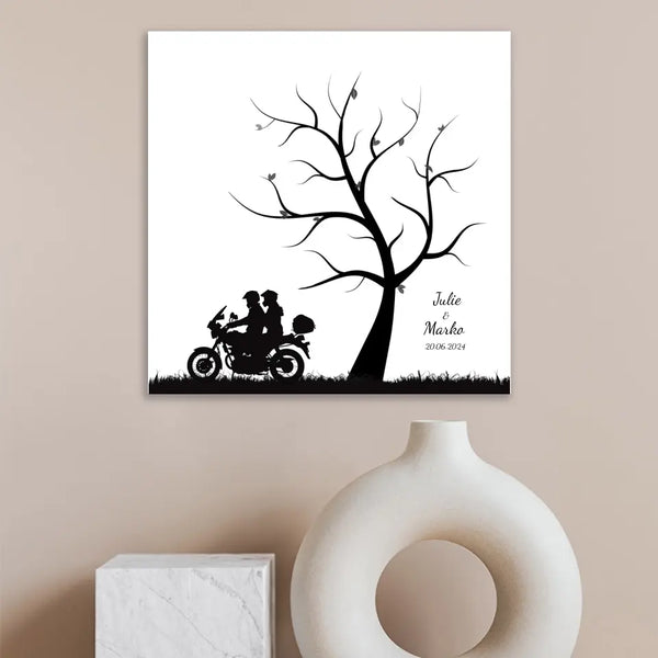 Cuadro de huellas dactilares de boda - pareja de motociclistas