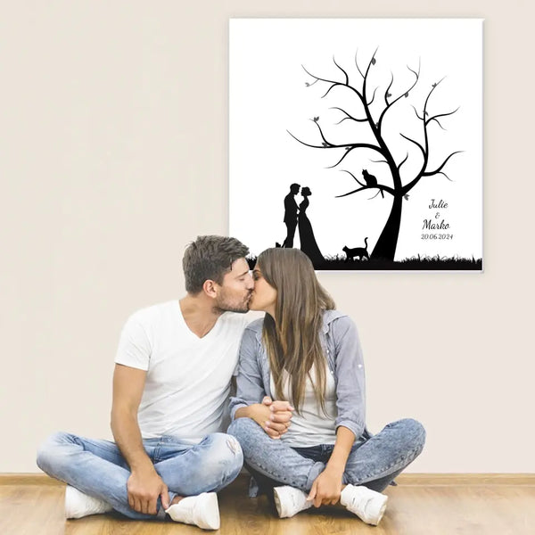 Amantes de los gatos en lienzo con huellas dactilares - pareja de amantes de los gatos