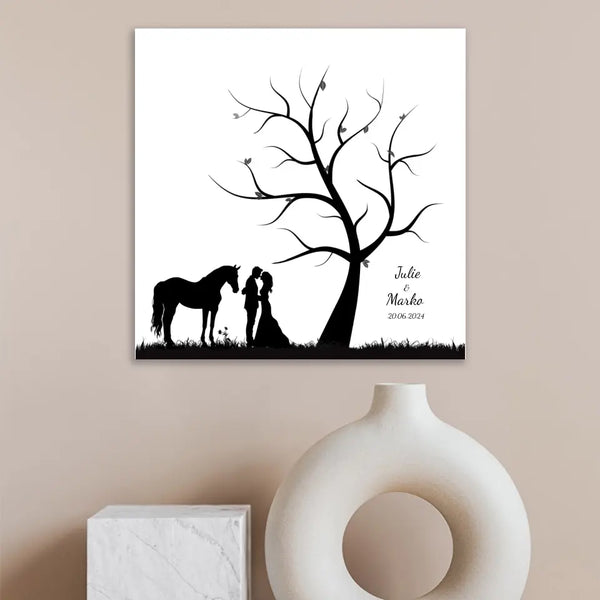Boda de lienzo de huellas dactilares - pareja amante de los caballos