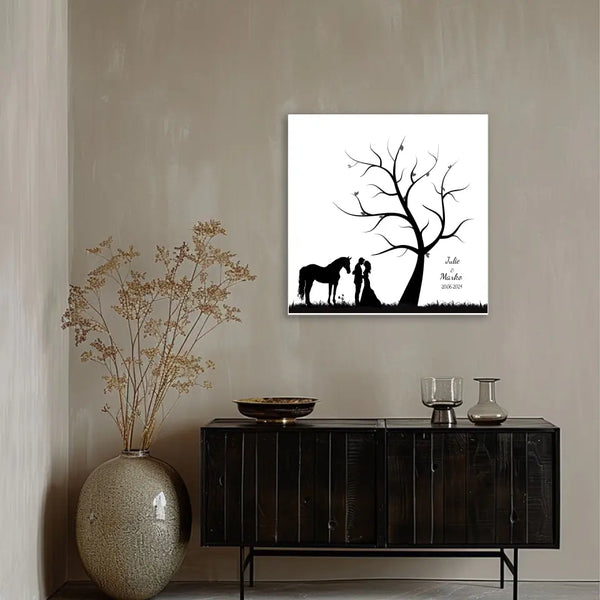 Boda de lienzo de huellas dactilares - pareja amante de los caballos