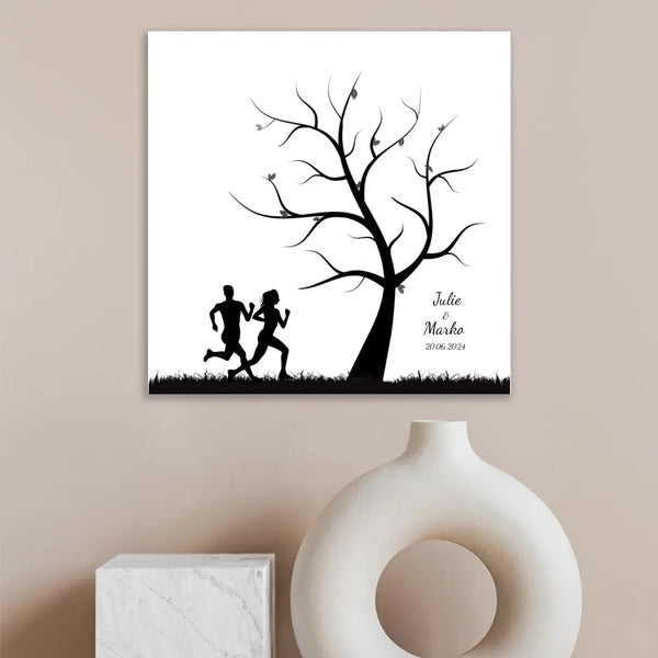 Boda de lienzo de huellas dactilares - pareja de corredores