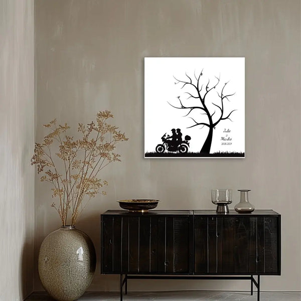 Cuadro de huellas dactilares de boda - pareja de motociclistas