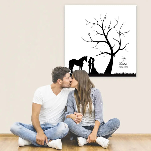 Boda de lienzo de huellas dactilares - pareja amante de los caballos