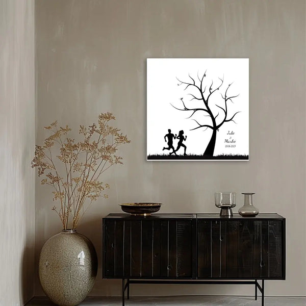 Boda de lienzo de huellas dactilares - pareja de corredores