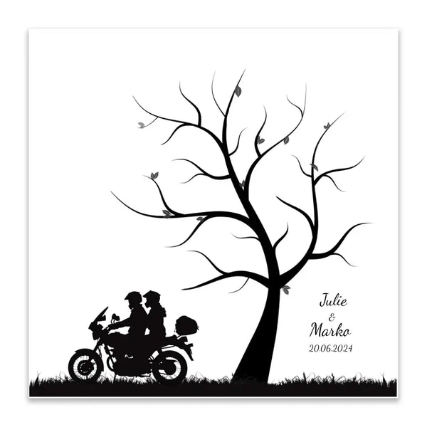 Cuadro de huellas dactilares de boda - pareja de motociclistas