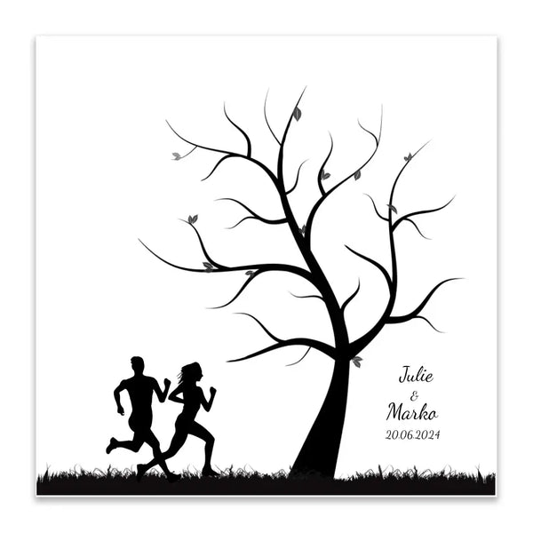 Boda de lienzo de huellas dactilares - pareja de corredores