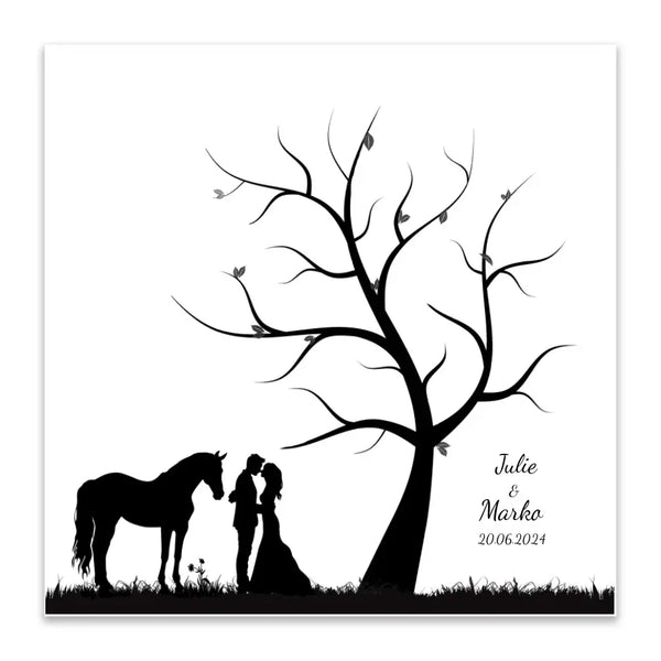 Boda de lienzo de huellas dactilares - pareja amante de los caballos