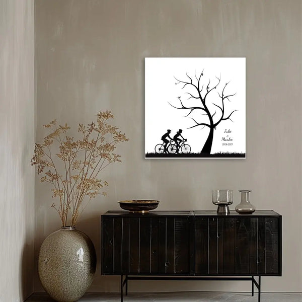 Lienzo de huellas dactilares bicicleta ciclismo pareja