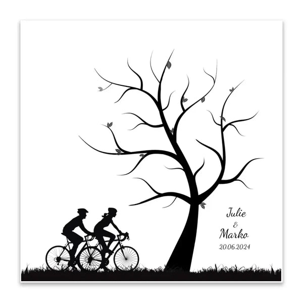 Lienzo de huellas dactilares bicicleta ciclismo pareja