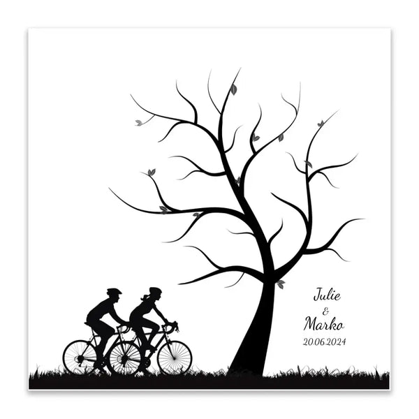 Lienzo de huellas dactilares bicicleta ciclismo pareja