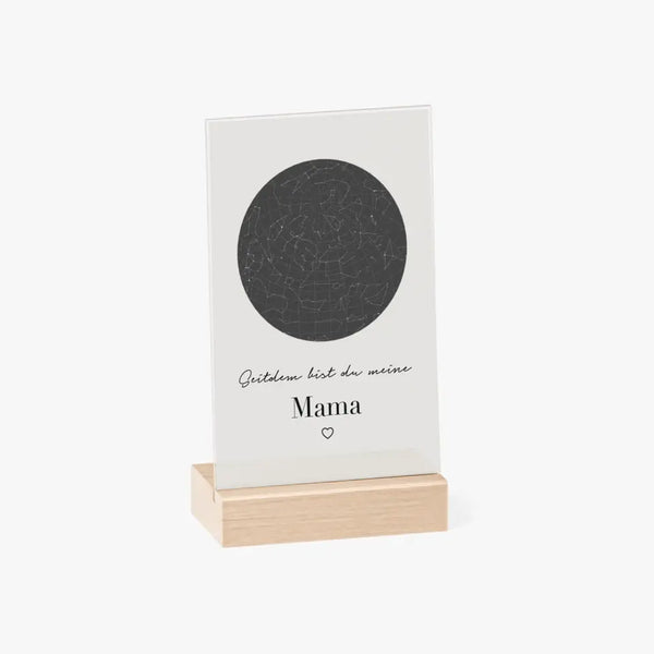 Cuadro de cristal acrílico con soporte de madera Día de la Madre - mapa estelar