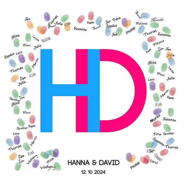 Boda en lienzo con huellas dactilares - foto inicial de la pareja