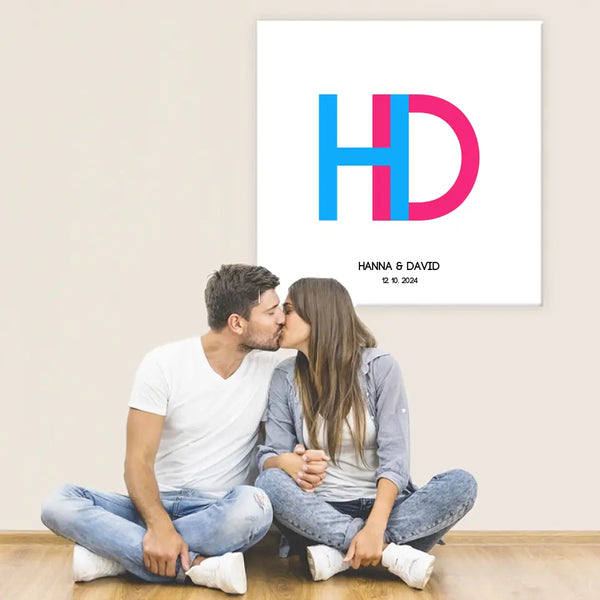 Boda en lienzo con huellas dactilares - foto inicial de la pareja