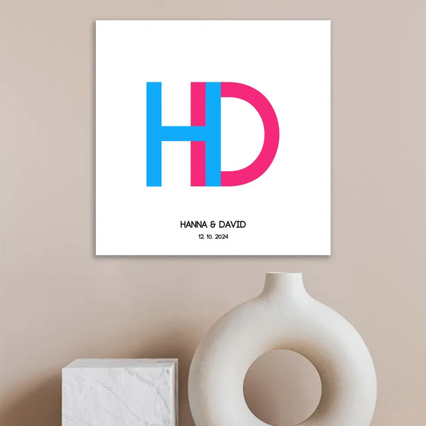 Boda en lienzo con huellas dactilares - foto inicial de la pareja