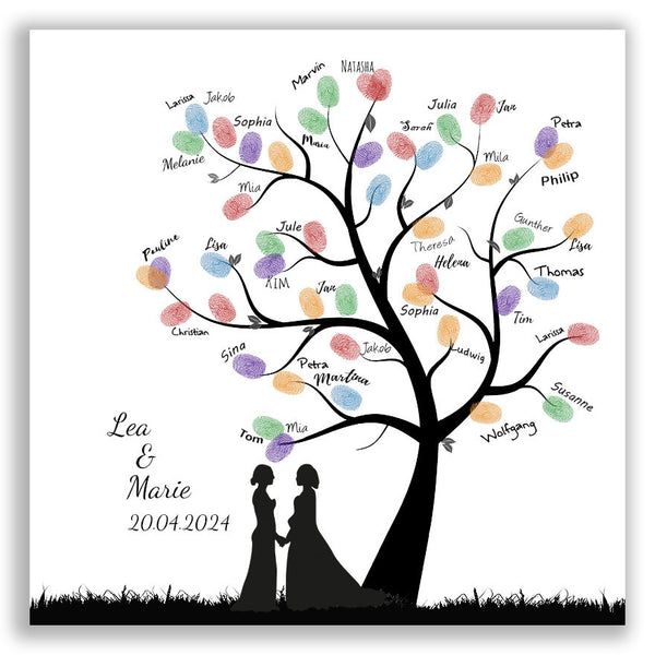 Cuadro de huellas dactilares - beso de árbol de pareja