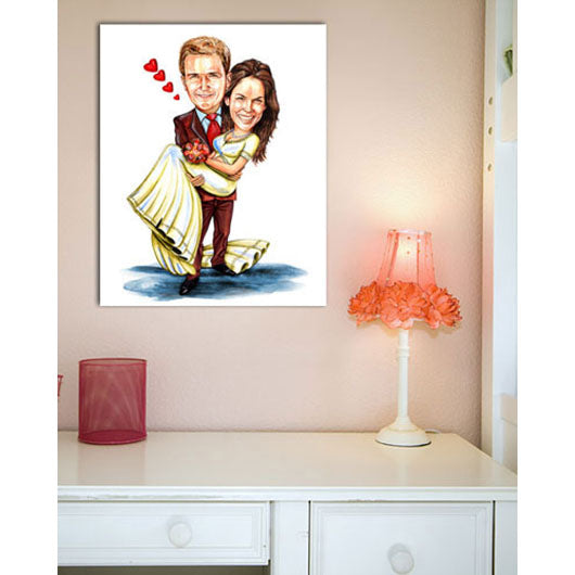 Karikatur vom Foto - Auf Händen (HD40) - Lustige individuelle Karikatur vom eigenen Foto