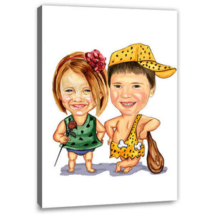 Karikatur vom Foto - Steinzeit-Kinder (HD56) - Lustige individuelle Karikatur vom eigenen Foto
