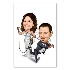 Karikatur vom Foto - An der Leine (ca1000) - Lustige individuelle Karikatur vom eigenen Foto